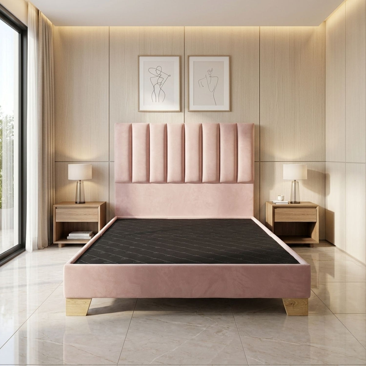 Basecama Dividida Pata Madera + Cabecero Monaco Tela Elegante