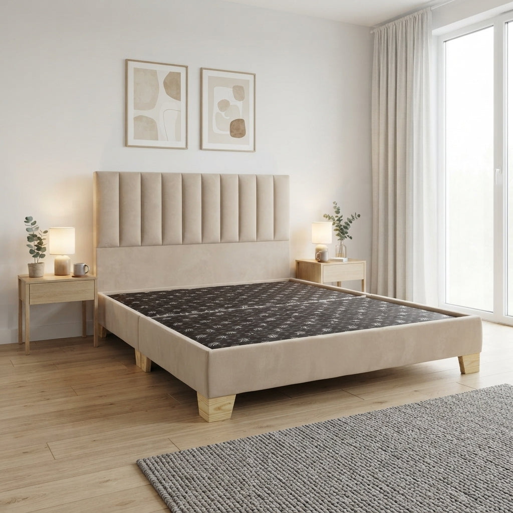 Basecama Dividida Pata Madera + Cabecero Monaco Tela Elegante