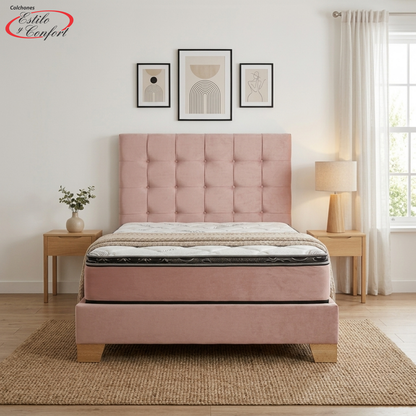 COMBO COLCHON CONFORT MAS BASECAMA Y CABECERO
