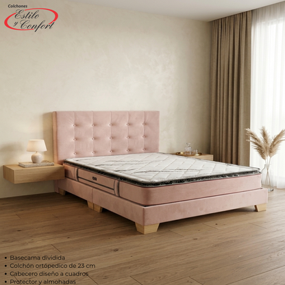 COMBO COLCHON CONFORT MAS BASECAMA Y CABECERO