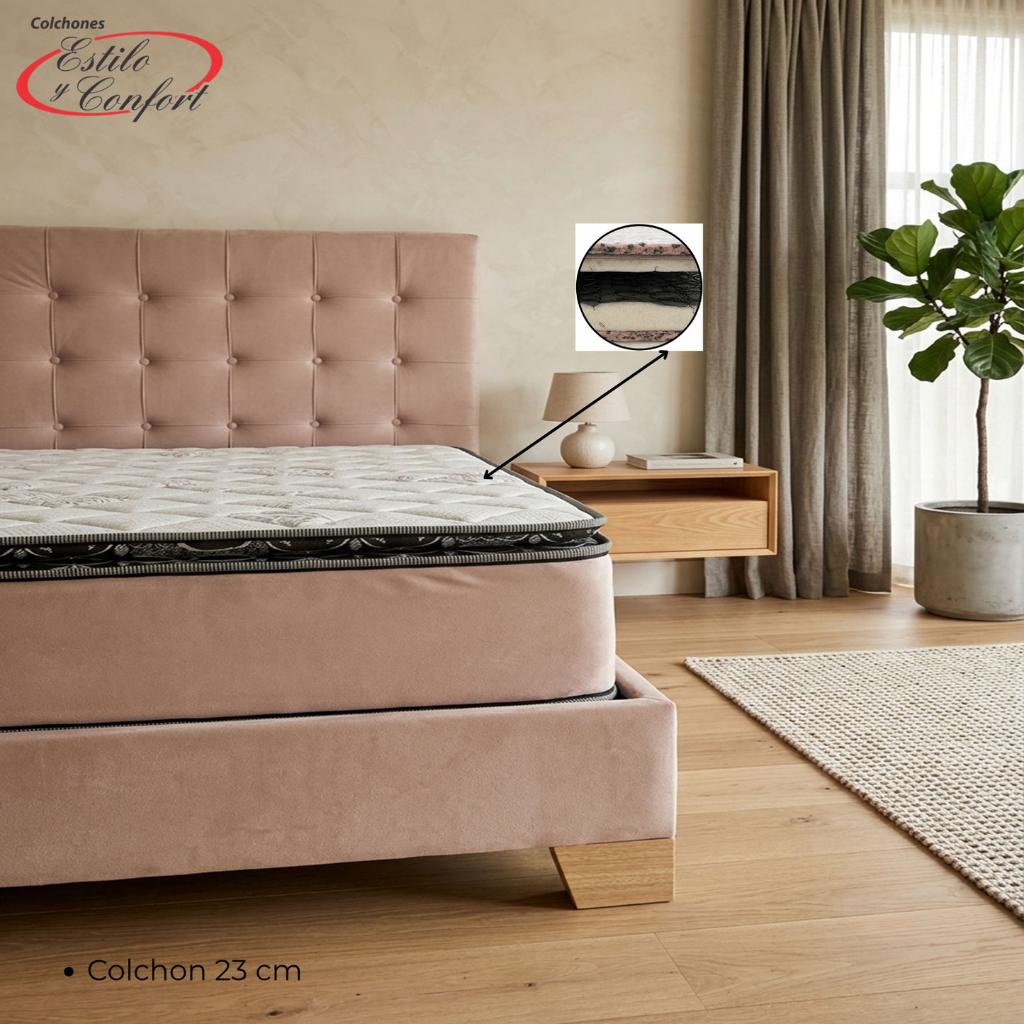 COMBO COLCHON CONFORT MAS BASECAMA Y CABECERO