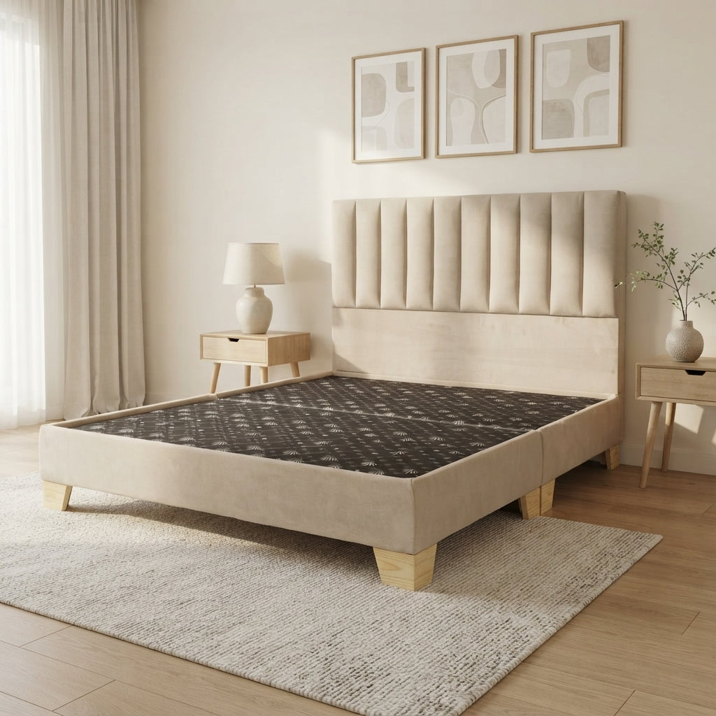 Basecama Dividida Pata Madera + Cabecero Monaco Tela Elegante