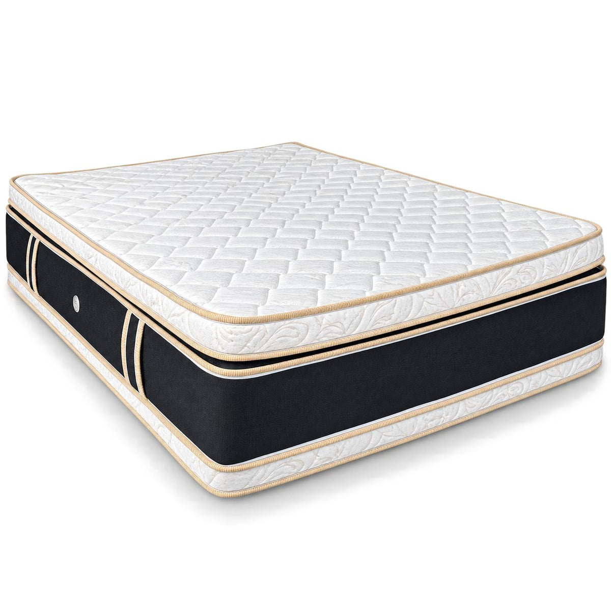 Combo Basecama+Cabecero Monaco Tapizado Tela Gris+Colchon Pillow Top