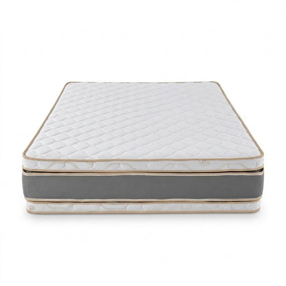 Combo Basecama+Cabecero Capitoneado tela arena+Colchón Cassata Pillow Top Clínico