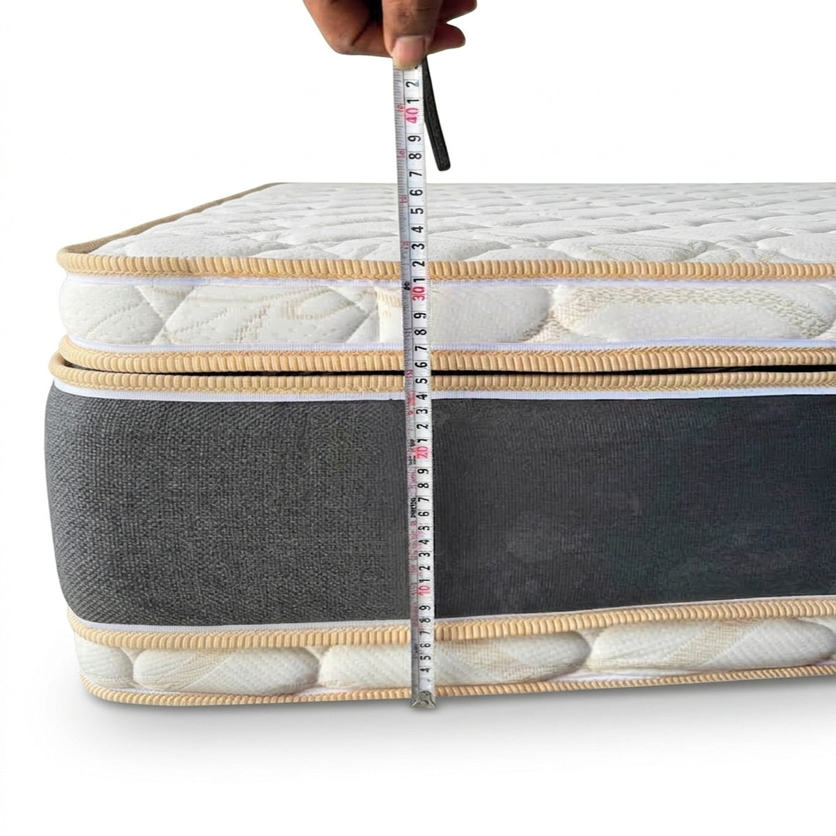 Combo Basecama+Cabecero Capitoneado tela arena+Colchón Cassata Pillow Top Clínico