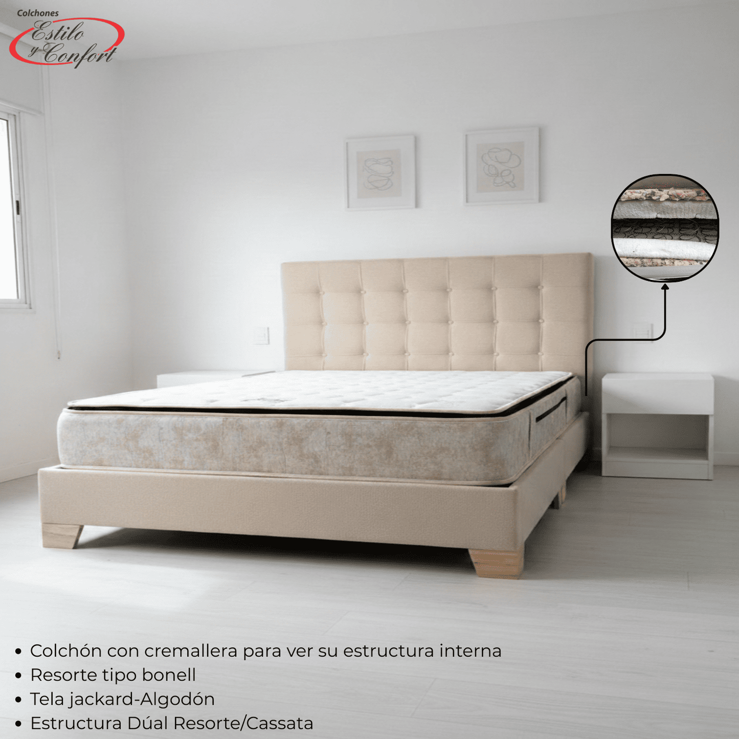 COMBO COLCHON CONFORT MAS BASECAMA Y CABECERO
