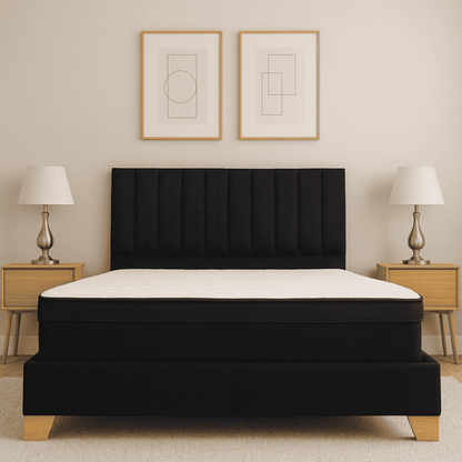 COMBO BASECAMA CON CABECERO MONACO  MAS COLCHON ONETOP  PARA MADERA